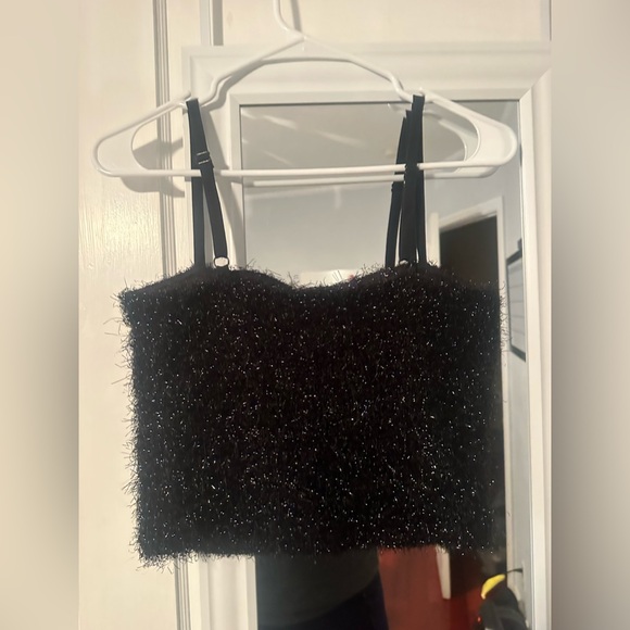 Forever 21 F21 Sparkly Black Tinsel Crop Tank Top Cami - Women’s Sz Medium New - Picture 3 of 4